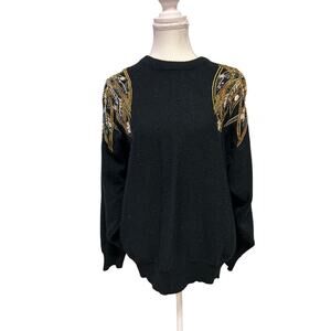 Angenie | Vintage Black Beadee 100% Acrylic Knit Sweater | XL